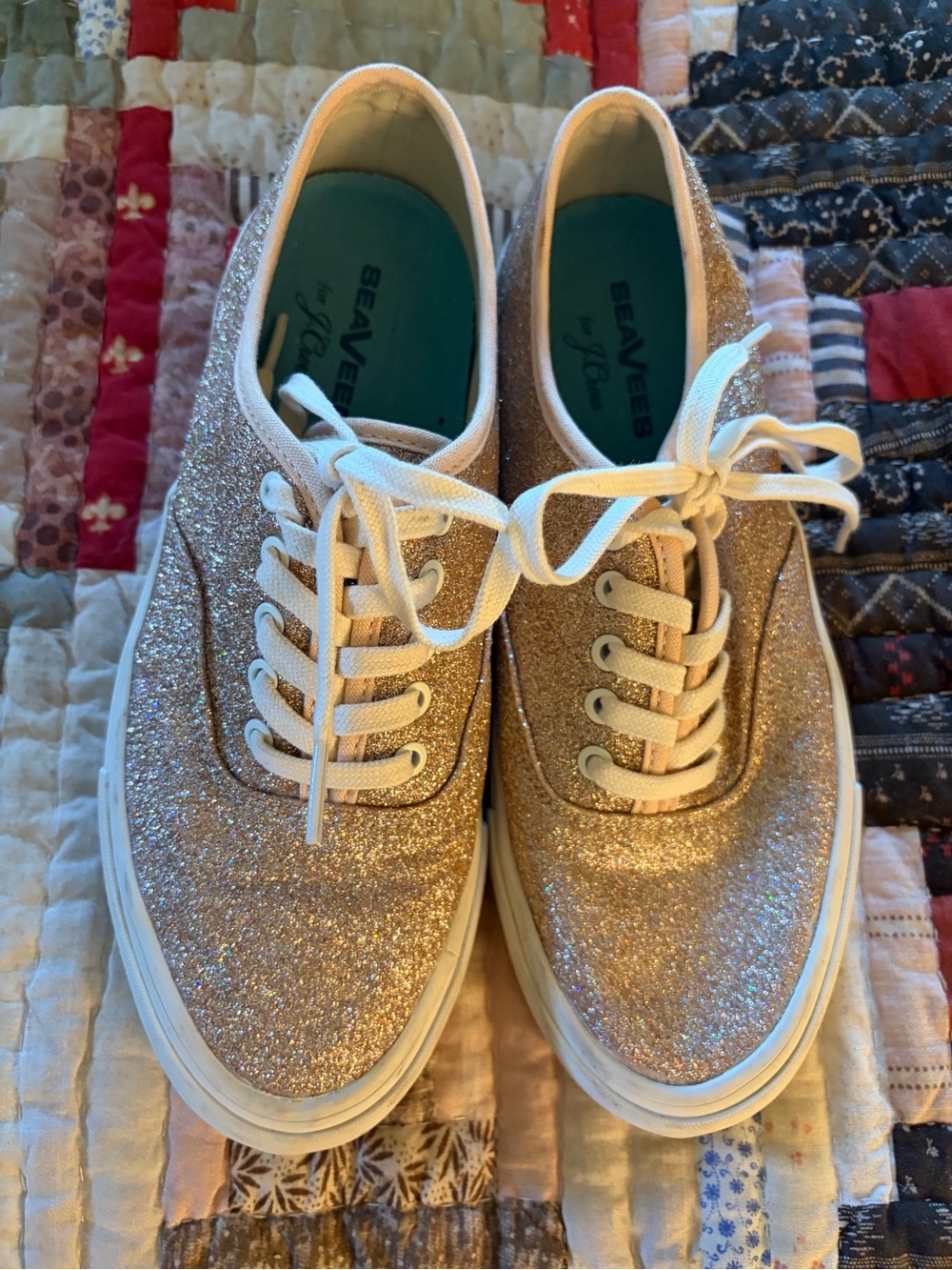 JCrew SeaVees Glitter Lace-Up Sneakers in Rose Gold